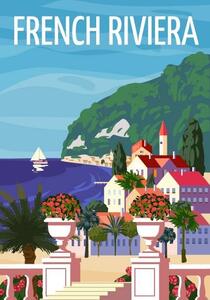 Ilustracija French Riviera Nice coast poster vintage., VectorUp