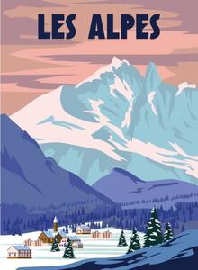 Ilustracija Les Alpes Ski resort poster, retro., VectorUp