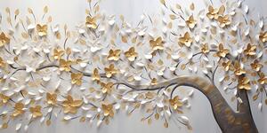 Slika stablo s bijelo-zlatnim cvijećem
