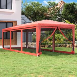 VidaXL Šator za zabave s 8 mrežastih bočnih zidova crveni 3 x 9 m HDPE