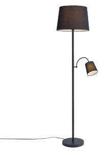 Klasična podna lampa crna s crnim sjenilom i lampom za čitanje - Retro