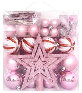 VidaXL Set božićnih kuglica od 65 komada ružičaste/crvene/bijele