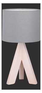 Siva stolna svjetiljka od prirodnog drva i tkanine Trio Ging, visina 31 cm