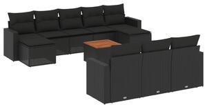 VidaXL 11-dijelni set vrtnih sofa od poliratana s jastucima crni