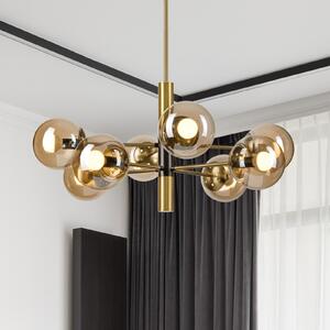 Lamkur Stropna lampa Natalia, zlatne boje, Ø 68 cm, staklo, 8 žarulja, E14, prigušiva, Zlato / mjed, Dnevni boravak/blagovaonica, Staklo, Metak
