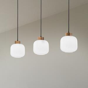 Lamkur Viseća lampa Harmony, dužina 110 cm, opal staklo hrast drvo 3 žarulje., prigušiva, Bijela, Dnevni boravak/blagovaonica, Staklo