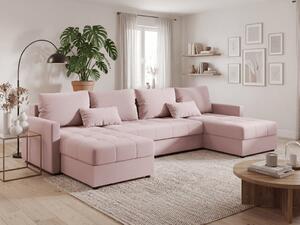 Razvlačna U kutna garnitura VENORIA 285x146 cm, puderasto roza + 2 jastuka GRATIS