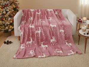 Svjetleća božićna mikropliš deka STAR DEER, crvena Dimenzije: 150 x 200 cm
