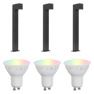 Set od 3 pametne vanjske stojeće svjetiljke crne 65 cm IP44 - Baleno