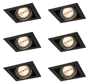 Set od 6 ugradbenih reflektora crni AR111 podesivi - Oneon