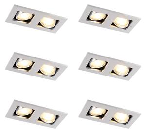 Set od 6 ugradbenih reflektora aluminijski pravokutni 2-svjetla - Qure
