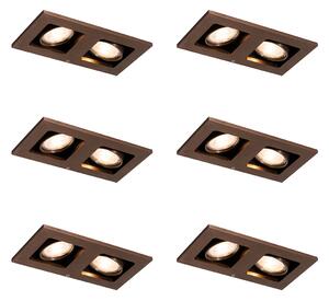 Set od 6 ugradbenih reflektora tamno brončane boje pravokutni 2-svjetla podesivi - Qure