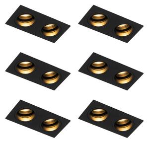 Set od 6 četvrtastih ugradbenih reflektora crni podesivi 2-svjetla - Chuck