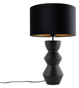 Design tafellamp zwart velours kap zwart met goud 35 cm - Alisia