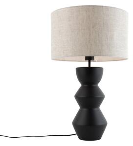 Design tafellamp zwart stoffen kap lichtgrijs 35 cm - Alisia