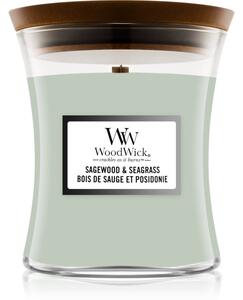 Woodwick Sagewood & Seagrass mirisna svijeća s drvenim fitiljem 275 g