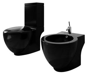 VidaXL Set toaletne školjke i bidea crni keramički