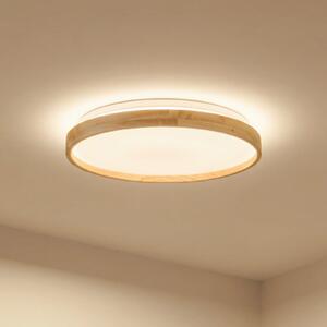 Lindby Smart LED stropna svjetiljka Mirren drvo Ø39,5 cm CCT Tuya, prigušiva, Drvo, Dnevni boravak/blagovaonica, Plastika