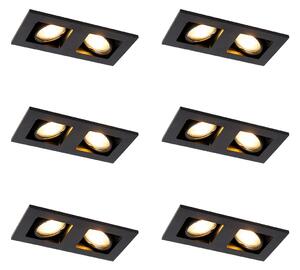 Set od 6 ugradbenih reflektora crni pravokutni 2-svjetla - Qure
