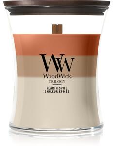Woodwick Trilogy Hearth Spice mirisna svijeća s drvenim fitiljem 275 g