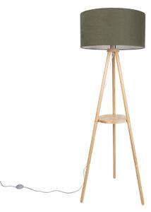 Drvena podna svjetiljka na tronošcu sa zelenim sjenilom 50 cm - Lou