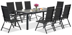 Vrtna garnitura od aluminijskog poliwooda s velikim stolom Verona za 8 osoba, Garden Point, crna