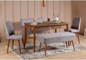 Woody Fashion Set stola i stolica (5 komada), Vina 0701 - 4 - Walnut, Grey