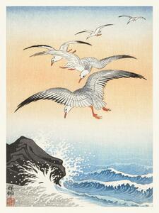 Reprodukcija umjetnosti Flock of Seagulls (Japandi Vintage) - Ohara Koson, (30 x 40 cm)