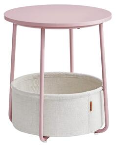 Stolić za kavu, mali okrugli stol s košarom od tkanine, rozo-bijeli | VASAGLE