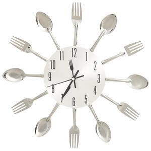 VidaXL 325162 Wall Clock with Spoon and Fork Design Silver 31 cm Aluminium