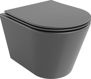 Mexen Rico WC školjka Rimless s daskom soft-close slim, duroplast, tamno siva mat - 30724071