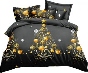 Božićna posteljina s motivom zlatne jelke Dimenzije: 160x200 + 2x 70x80