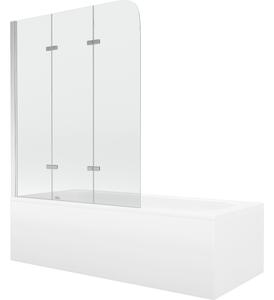Mexen Vega pravokutna kada 150 x 70 cm s oblogom i trokrilnim paravanom 120 cm, prozirno, krom - 550115070X9012030100