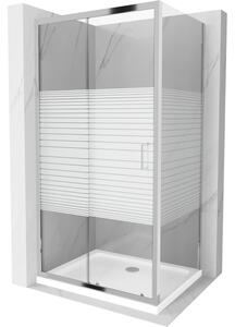 Mexen Apia staklena tuš kabina klizna 100 x 70 cm, bijele pruge, kromirana + plitka kada - 840-100-070-01-20-4010
