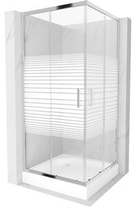 Mexen Rio kvadratna tuš kabina 90 x 90 cm, bijele pruge, krom + tuš kada, bijela - 860-090-090-01-20-4510