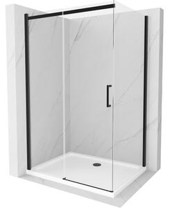 Mexen Omega klizna crna tuš kabina s kliznim vratima 100 x 70 cm, transparentna + Flat tuš kada, bijela