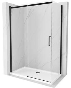 Mexen Omega klizni tuš s kliznim vratima 130 x 70 cm, transparentan, crn + Flat tuš kada, bijela - 825-130-070-70-00-4010B