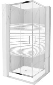 Mexen Rio kvadratna tuš kabina 80 x 80 cm, bijele trake, krom + tuš kada, bijela - 860-080-080-01-20-4510