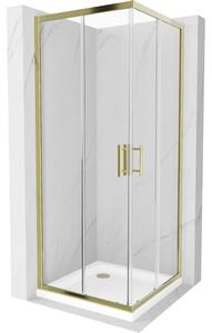 Mexen Rio kvadratna tuš kabina 80 x 80 cm, prozirna, zlatna + plitica Flat, bijela - 860-080-080-50-00-4010G