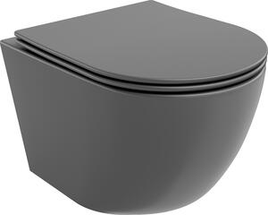 Mexen Lena WC školjka Rimless s tankim sjedalom s usporenim padom, duroplast, tamno siva mat - 30224071