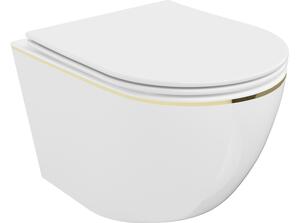 Mexen Lena wc školjka Rimless s daskom sa sporim spuštanjem slim, duroplast, bijela/zlatna linija - 30224005