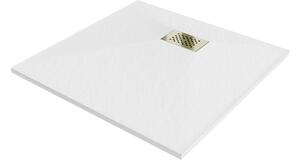 Mexen Hugo kvadratni plitki brodski SMC 80 x 80 cm, bijeli, maska zlatna - 42108080-G