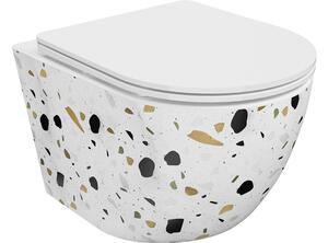 Mexen Lena wc školjka Rimless s slim sjedalom usporenog zatvaranja, duroplast, bijeli kamen terrazo - 30224096