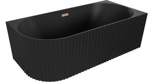 Mexen Gia samostojeća kutna rebrasta kada desna 150 x 75 cm, crna mat, preljev brušena bakar - 52701507571P-65