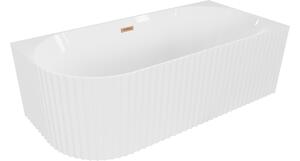 Mexen Gia samostojeća kutna rebrasta kada desna 150 x 75 cm, bijeli sjaj, preliv od brušene bakra - 52701507500P-65