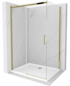 Mexen Omega klizna tuš kabina klizna 120 x 90 cm, prozirna, zlatna + tuš kada Flat - 825-120-090-50-00-4010