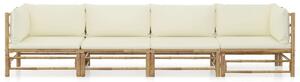 VidaXL 4-dijelna vrtna garnitura od bambusa s krem bijelim jastucima