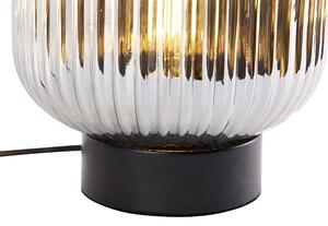 Art Deco stolna svjetiljka crna s dimnim staklom - Karel