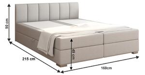 Zondo Bračni krevet Boxspring 160 cm Rhoni (svjetlosiva) (S podnicom, madracom i prostorom za odlaganje) . 809434