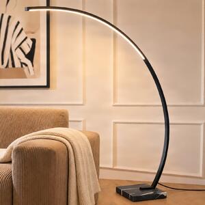 Lindby LED lučna podna lampa Kendra, crna, aluminij, visina 180cm, prigušiva, Crno, Dnevni boravak/blagovaonica, Metal